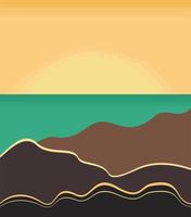 paisaje brillante vectorial. puesta de sol. mar y montaña. vector