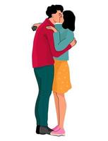 Kissing couple isolated on white background. Colourful illustration of man and woman standing, hugging and kissing. A concept of togetherness. vector