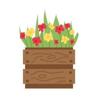 A box with spring flowers. Flat vector illustration