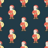 Seamless pattern with Santa Claus on a dark green background. Flat vector illustration
