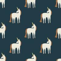 Seamless pattern with a unicorn on a dark green background. Flat vector illustration