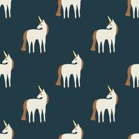 Seamless pattern with a unicorn on a dark green background. Flat vector illustration