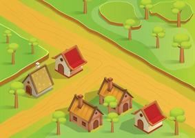 isometric village with traditional house