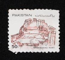 Sidoarjo, Jawa timur, Indonesia, 2022 - Stamp collection philately with the theme of the illustration of Pakistan's fort buildings photo