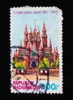Sidoarjo, Jawa timur, Indonesia, 2022 - Stamp collection philately with the theme of the children's palace illustration tmii photo
