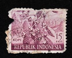 Sidoarjo, Jawa timur, Indonesia, 2022 - Stamp collection philately with a coffee garden illustration theme photo