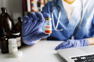 Double exposure of technology healthcare And Medicine concept. Doctors using digital tablet and modern virtual screen interface icons panoramic banner, blurred background. photo