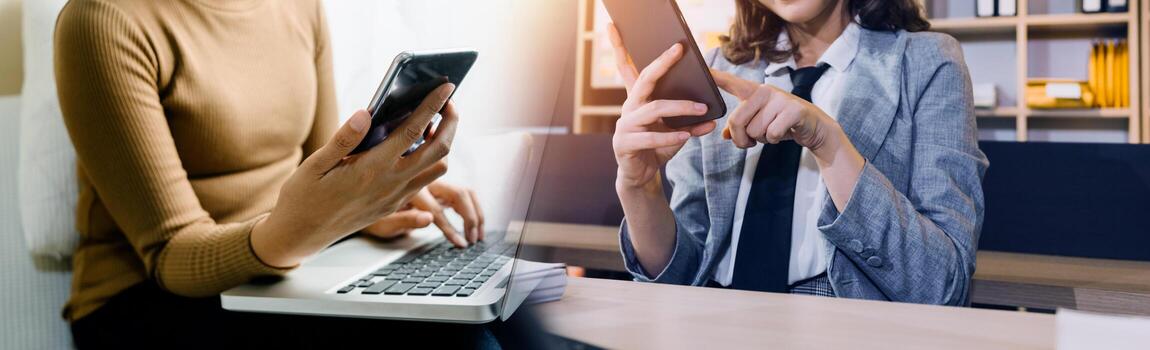 Business team finance or bookkeeper working with a calculator to calculate business data summary report, accountancy document and laptop computer at the office, business meeting concept photo