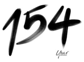 Plantilla de vector de celebración de aniversario de 154 años, diseño de logotipo de 154 números, 154 cumpleaños, números de letras negras dibujo de pincel boceto dibujado a mano, ilustración de vector de diseño de logotipo de número