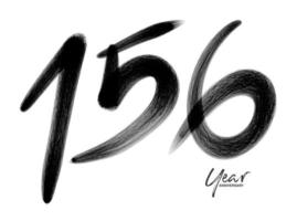 Plantilla de vector de celebración de aniversario de 156 años, diseño de logotipo de 156 números, 156 cumpleaños, números de letras negras dibujo de pincel boceto dibujado a mano, ilustración de vector de diseño de logotipo de número