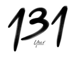 Plantilla de vector de celebración de aniversario de 131 años, diseño de logotipo de número 131, cumpleaños número 131, números de letras negras dibujo de pincel boceto dibujado a mano, ilustración de vector de diseño de logotipo de número