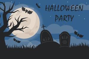 Halloween night landscape illustration with full moon and cemetery vector