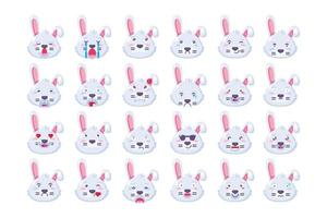 Bunny emoji different mood collection set vector