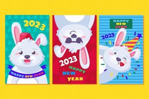 2023 bunny happy new year card banner set vector