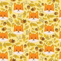 Vector pattern with fox, leaves, acorns Vector autumn wallpaper.