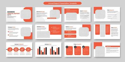 plantilla de diapositivas de presentación de informe anual o diseño de presentación de negocios corporativos y conjunto de infografía y perfil de la empresa vector