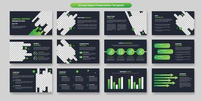 Annual report presentation slide template with dark background or corporate business presentation slides layout and Infographic set or proposal or brochure vector