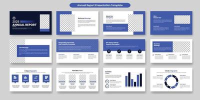 plantilla de diapositivas de presentación de informe anual mínimo o diseño de presentación de negocios corporativos y conjunto de infografía y perfil de la empresa vector
