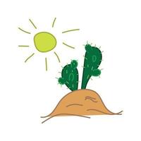 Hand Drawn Cactus in Desert under the Sun vector