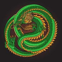 Japanese green dragon illustration. Tattoo design details vector