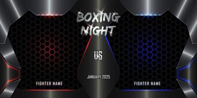 cartel 3d de deportes nocturnos de boxeo realista con logotipo metálico moderno vector