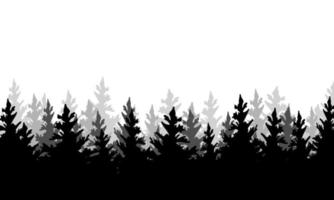 Silhouette of fir forest hand drawing on white background. Vector stock illustration with copy space.