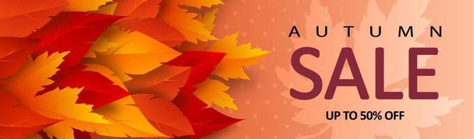 banner de venta de otoño con hojas y decoración de texto de descuento publicitario vector