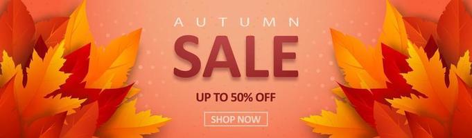 Autumn sale banner with leaves and advertising discount text decoration vector