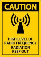 Caution High Level of RF Radiation Sign On White Background vector