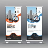 roll up corporativo y plantilla de banner web para empresas con fondo azul y blanco vector