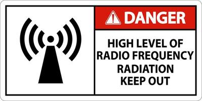 peligro alto nivel de señal de radiación rf sobre fondo blanco vector