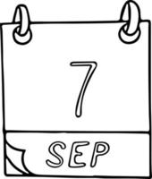 calendario dibujado a mano en estilo garabato. 7 de septiembre. día del salami, fecha. icono, elemento adhesivo para el diseño. planificación, vacaciones de negocios vector