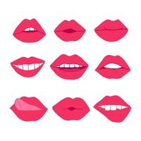 labios con icono de conjunto de lápiz labial rosa. ilustración de boca dibujada a mano en estilo de dibujos animados vector