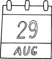 calendario dibujado a mano en estilo garabato. 29 de agosto. día internacional contra los ensayos nucleares, fecha. icono, elemento adhesivo para el diseño. planificación, vacaciones de negocios vector