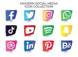 colección de conjunto de iconos de garabatos de redes sociales modernas vector