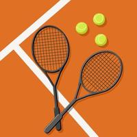 Tennis. two tennis rackets and three balls on the court. sport. cartoon vector illustration.