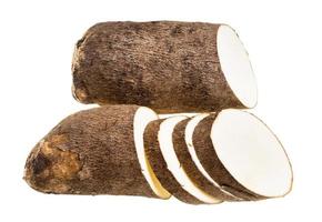 side view of sliced tuber of african yam isolated photo