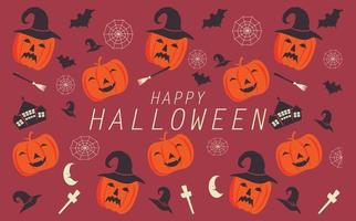 Halloween pattern design, with a variety of halloween accessories characters, vector