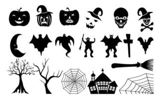 colección de siluetas de halloween, con varios personajes, ideal para material de diseño de halloween vector