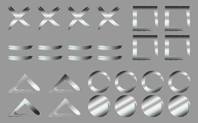 COLLECTION OF SILVER BRUSH AND CIRCLE STROKE, with assorted angular shapes, slightly dark background