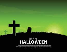 Halloween background with cemetery silhouette vector