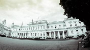 VILNIUS, LITHUANIA, JULY 1, 2021 -  building of Presidential Palace of Lithuania with guards and security photo