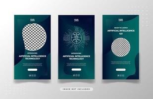 conjunto de colección de historias de 3 pasos para el vector de plantilla de fondo de campaña de inteligencia artificial