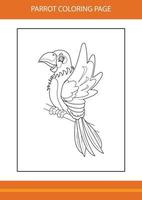 Cute parrot coloring book. Line art design for kids printable coloring page. vector