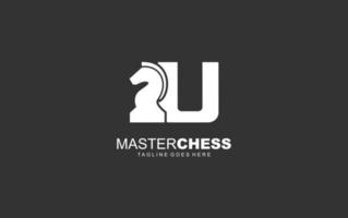 U logo CHESS for branding company. HORSE template vector illustration for your brand.