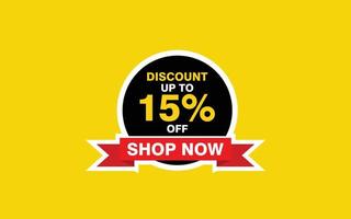 15 Percent discount offer, clearance, promotion banner layout with sticker badge. vector