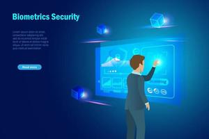 Cyber security, biometric security to access financial transaction. Businessman use hand scanning online connect to business investment global network connecting, financial technology. vector