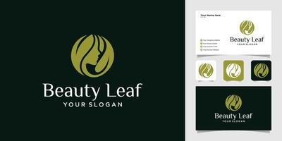 Beauty woman logo design with face and leaves design template and business card vector