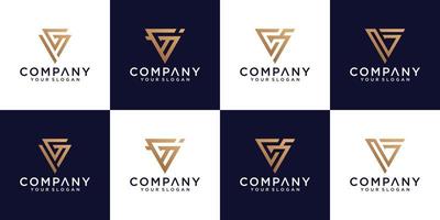 colección de logotipos de letras vg con concepto de triángulo y color dorado para consultoría, iniciales, empresas financieras vector