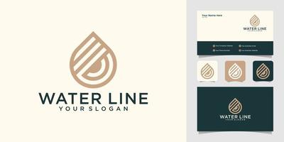 water drop logo with line art style design template and business card vector